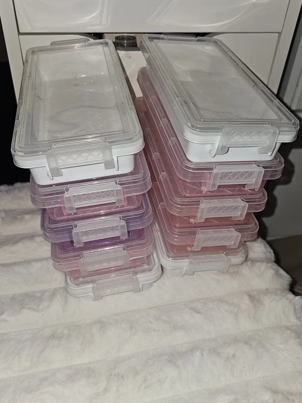 Clear and Pink Stackable Plastic Storage Boxes Set Of 10